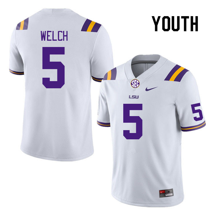 Youth #5 Laterrance Welch LSU Tigers College Football Jerseys Stitched Sale-White - Click Image to Close
